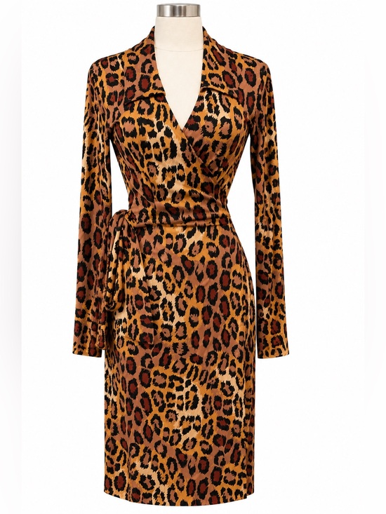 Diane Von Furstenberg Dresses & Skirts - Vintage Y2K DVF Diane von Furstenberg Leopard Silk Wrap Dress Size 8